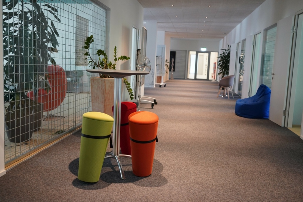 New seating options after the renovation of Alphagate's HQ.