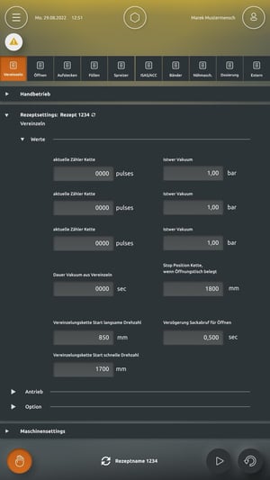 User interface of the Statec Binder Principac packaging machine for intuitive operation.