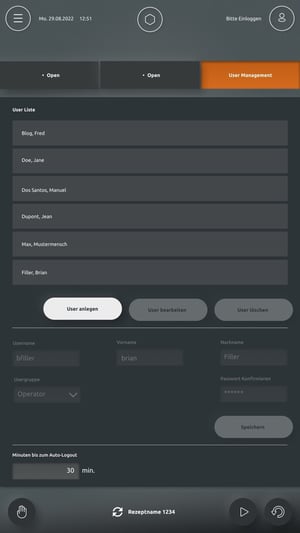 User interface of the Statec Binder Principac packaging machine for intuitive operation.