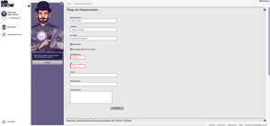 MR.KNOW interface with a form for managing absences. The screen displays input fields for date, reason, description, and availability, with the digital assistant shown on the left.